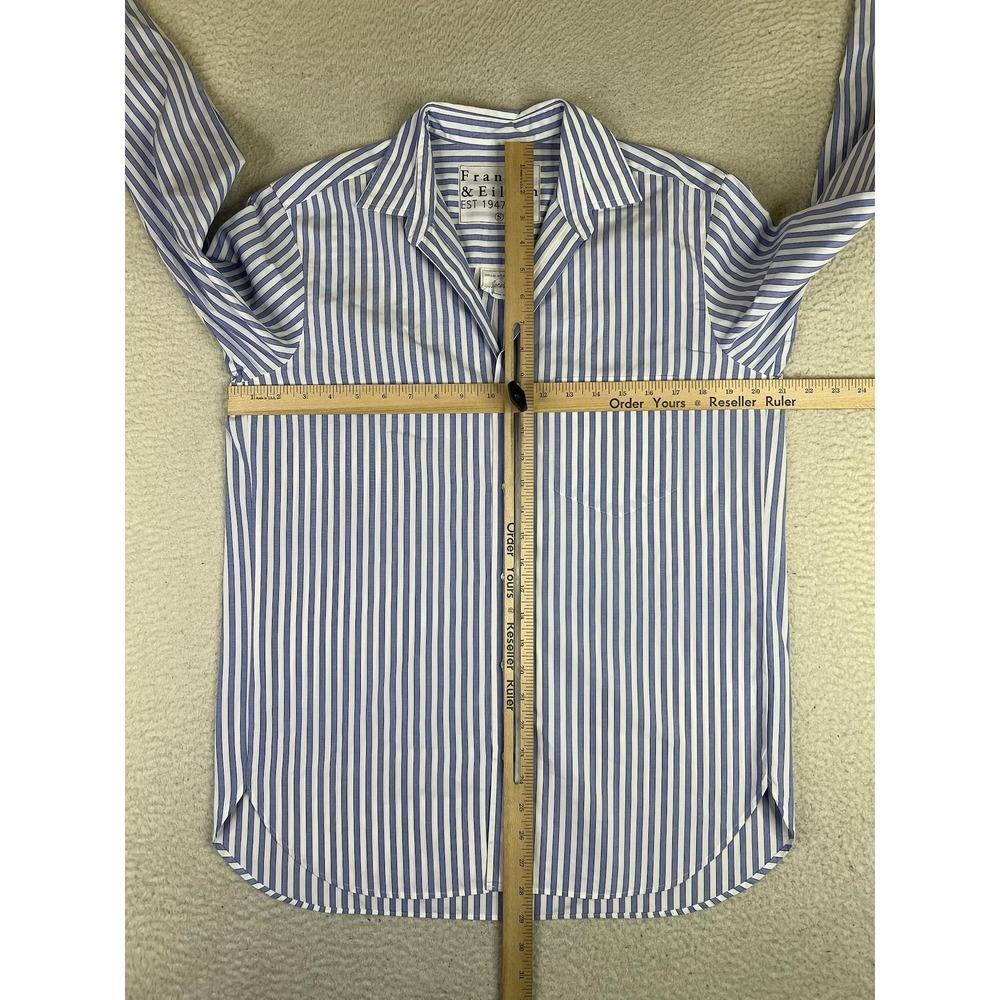 Frank & Eileen Shirt Womens Small Blue Stripe Joedy Button Up Woven Italy Cotton - Picture 11 of 12